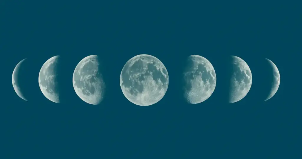 Mondphasen im Verlauf eines Zyklus – Symbol für den Entscheidungsprozess eines Reflektors über den Mondzyklus im Human Design